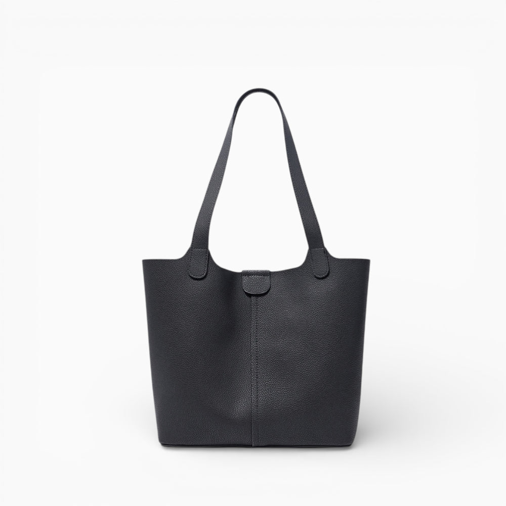 Grand sac cabas en cuir noir pour femme modèle Toulouse de la marque Élégance Cuir, vue de face.