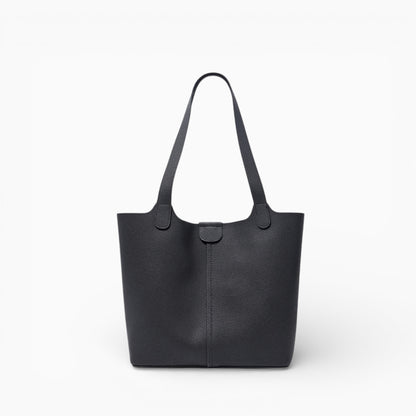 Grand sac cabas en cuir noir pour femme modèle Toulouse de la marque Élégance Cuir, vue de face.