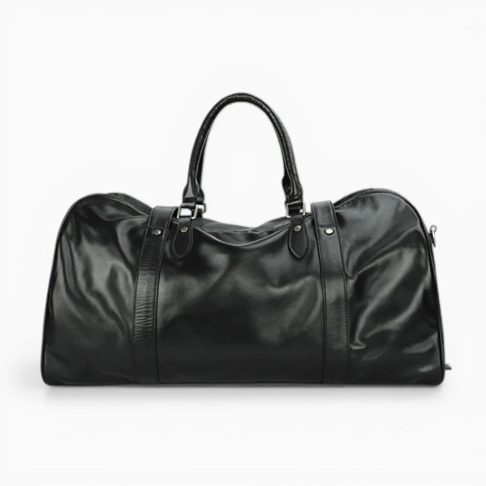Sac de voyage en cuir noir vue de face style classique