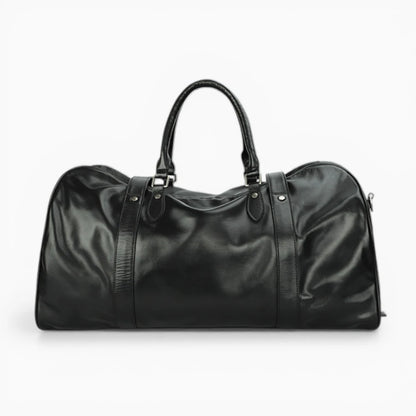 Sac de voyage en cuir noir vue de face style classique