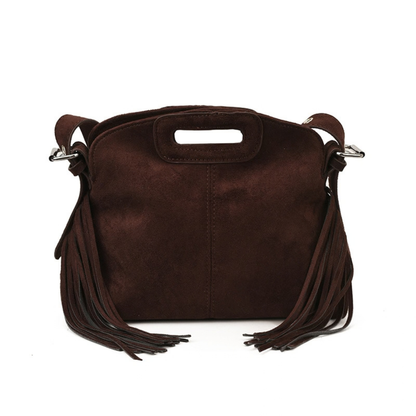 Sac à main Solène à franges en daim végan café, vue de face
