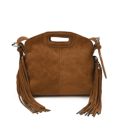 Sac à main Solène à franges en daim végan camel, vue de face