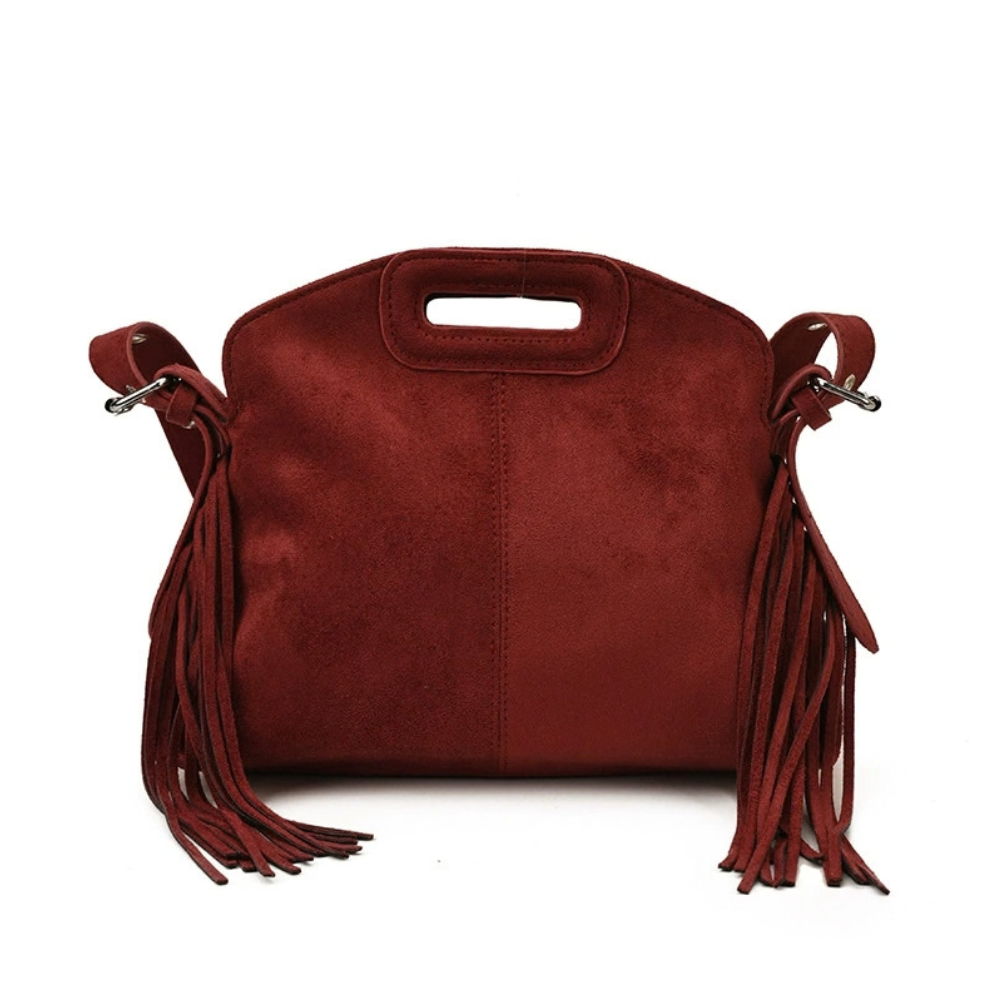 Sac à main Solène à franges en daim végan rouge, vue de face