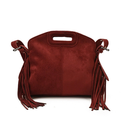 Sac à main Solène à franges en daim végan rouge, vue de face